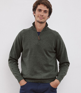 Green half-zip wool jumper - KENNETH