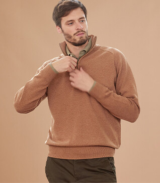 Melange Hazelnut half-zip wool jumper - KENNETH