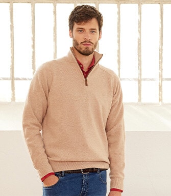 Beige Melange half-zip wool sweater - KENNETH