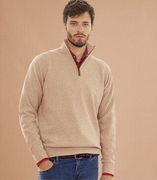 Beige Melange half-zip wool sweater - KENNETH