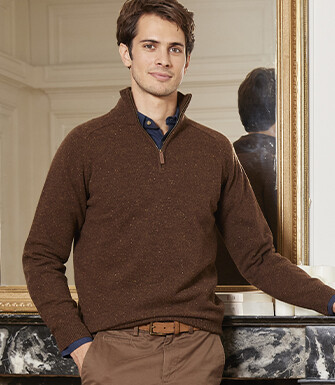 Chocolate Tweed half-zip wool sweater - KENNETH
