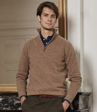 Hazelnut Tweed half-zip wool sweater - KENNETH