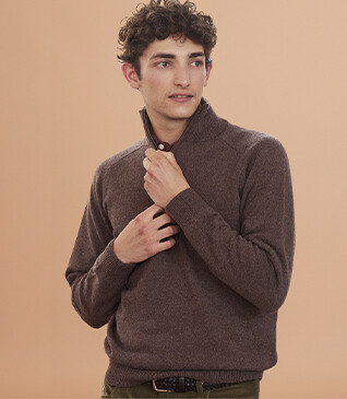 Brown half-zip wool sweater - KENNETH