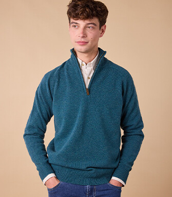 Dark Heather Green half-zip wool sweater - KENNETH