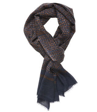 Tawny and Grey patterned Navy Wool scarf