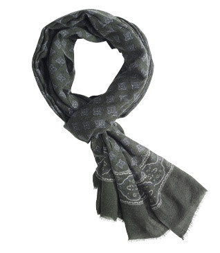 Grey patterned Green Wool scarf