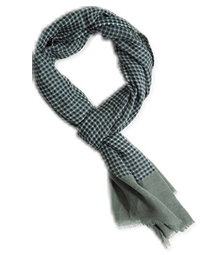 Men's khaki & indigo checked woolen scarf