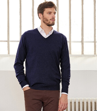Navy organic cotton/cashmere thin v-neck jumper - VADIM