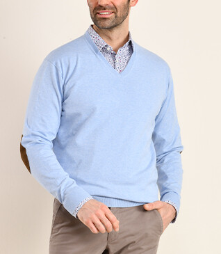 Blue sky cotton/cashmere thin v-neck jumper - VADIM