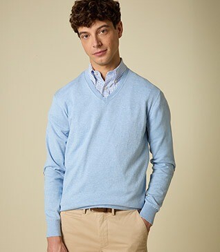 Blue sky cotton/cashmere thin v-neck jumper - VADIM