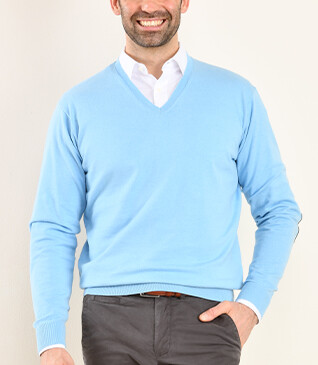 Azure Blue cotton/cashmere thin v-neck jumper - VADIM