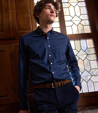 Navy shirt 100% cotton - Button down collar - ALVIN