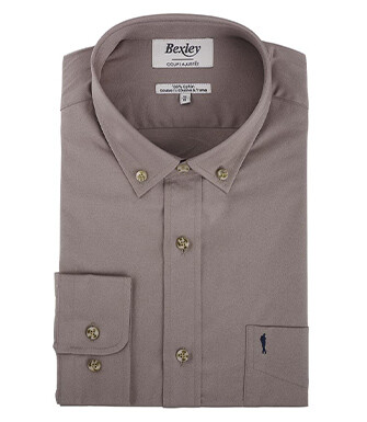 Taupe 100% cotton shirt - American collar - ALVIN