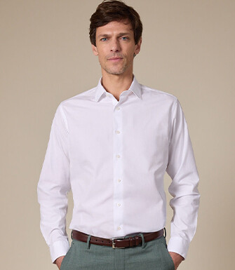 White Poplin Cotton Shirt - Straight collar - LOUIS CLASSIC