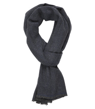 Blue Melange Herringbone light Wool and Cashmere scarf