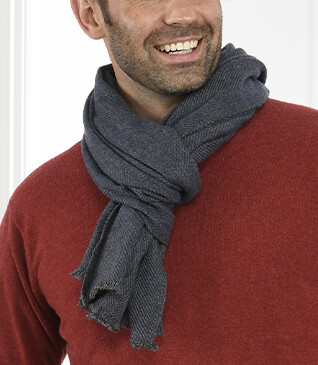 Blue Melange Herringbone light Wool and Cashmere scarf