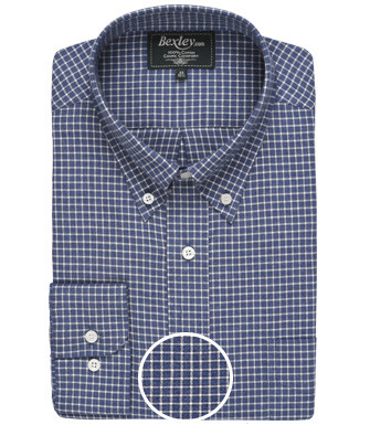 Navy Flannel shirt with white checks - BRODY