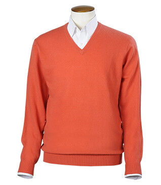 Fire Orange v-neck wool jumper - ELOUAN