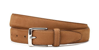 Men's Caramel Nubuck Leather Belt With Silver Buckle - NEWINGTON SILVER