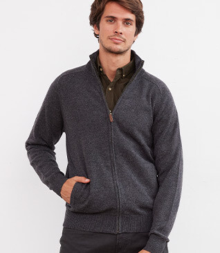 Grey Anthracite lambswool full zip sweater - KANE