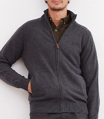 Grey Anthracite lambswool full zip sweater - KANE
