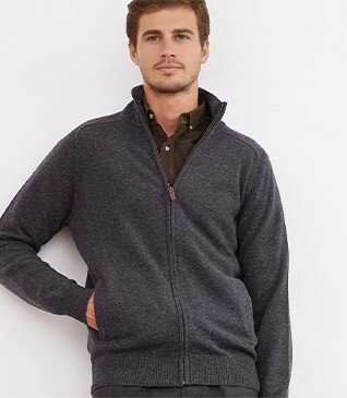 Grey Anthracite lambswool full zip sweater - KANE