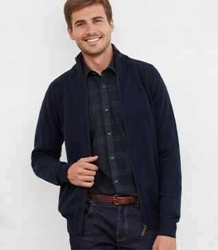 Navy Blue lambswool full zip sweater - KANE