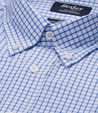 White shirt with blue checks - American collar - GRAYSON