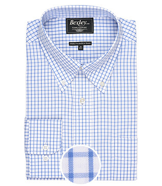 White shirt with blue checks - American collar - GRAYSON