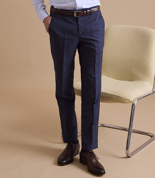 Men's Dark Blue Melange Suit Trousers - LAZARE