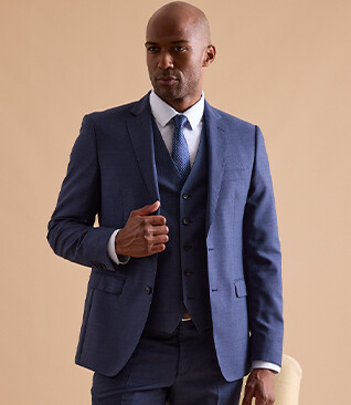 Men's Blue Melange Suit Jacket - LAZARE