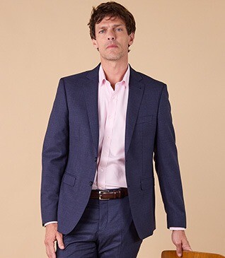 Men's Dark Blue Melange Suit Jacket - LAZARE