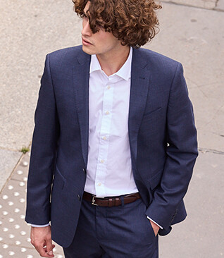 Men's Dark Blue Melange Suit Jacket - LAZARE
