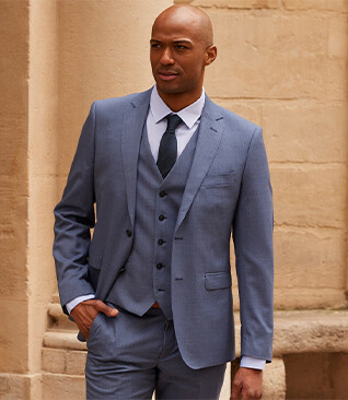 Men's Light Blue Melange Suit Jacket - LAZARE