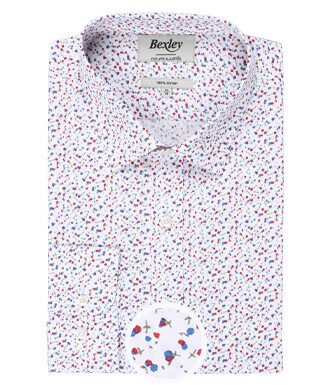 White cotton shirt with blue, red and taupe print - RODRIGUES