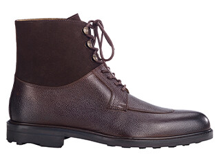 Chocolate Grained Leather Boots - KENT HIGH GOMME COUNTRY