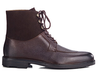 Chocolate Grained Leather Boots - KENT HIGH GOMME COUNTRY