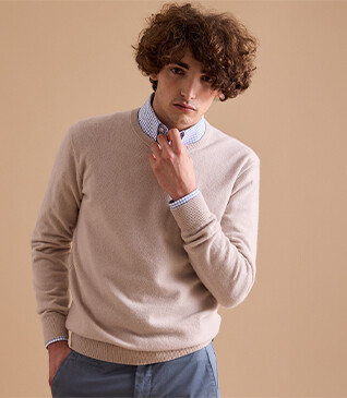 Light beige round-neck wool jumper - CONAN