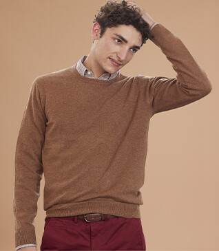 Melange Hazelnut round-neck wool jumper - CONAN