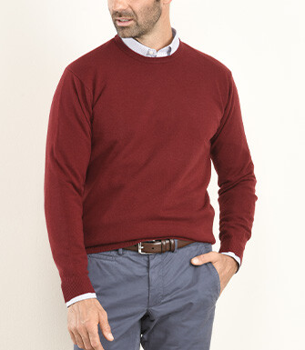 Dark Red round-neck wool pullover - CONAN