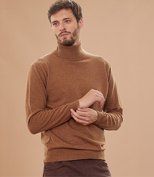 Melange Hazelnut wool roll-neck jumper - EMERIC