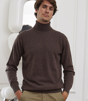 Brown wool roll-neck jumper - EMERIC
