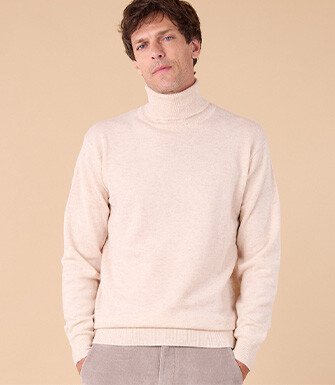 Men's roll-neck jumper – Light Heather Beige - EMERIC