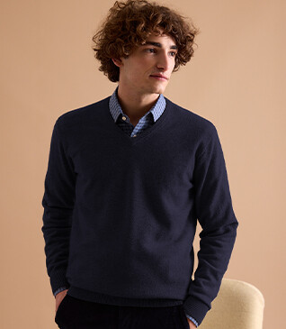 Navy v-neck wool jumper - ELIAN