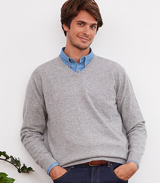 Grey Melange v-neck wool jumper - ELIAN