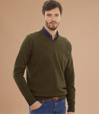 Green v-neck wool jumper - ELIAN