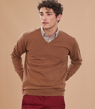 Melange Hazelnut v-neck wool jumper - ELIAN