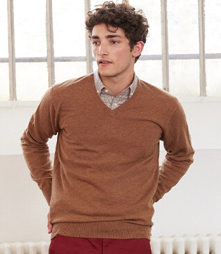 Melange Hazelnut v-neck wool jumper - ELIAN