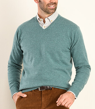 Scandinavian Green melange v-neck wool jumper - ELIAN