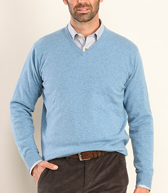 Scandinavian Blue melange v-neck wool jumper - ELIAN